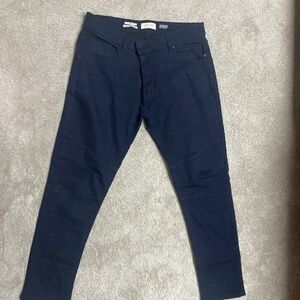 Navy Cotton Slim Fit Pants